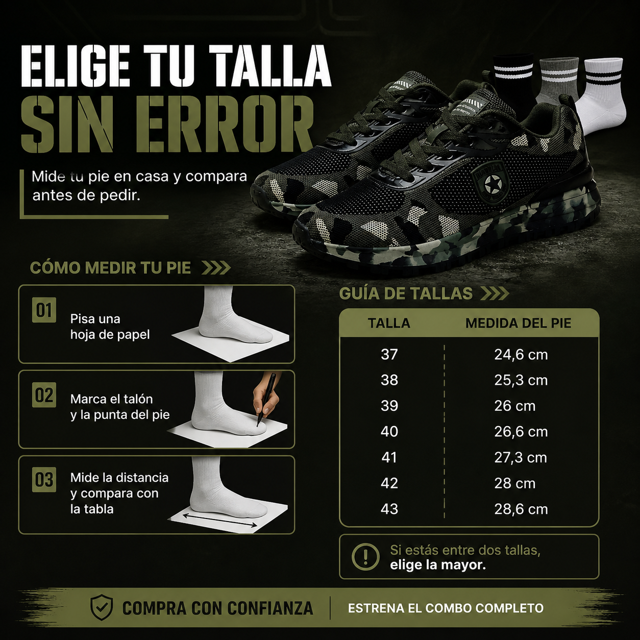 "PACK COMANDO URBANO CAMUFLADO 👟🎯 - Tenis de diseño táctico urbano + 3 pares de medias deportivas 🧦🔥"