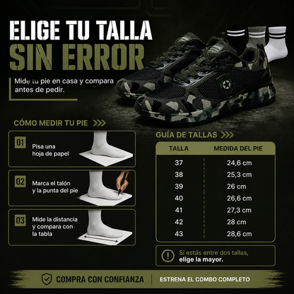 "PACK COMANDO URBANO CAMUFLADO 👟🎯 - Tenis de diseño táctico urbano + 3 pares de medias deportivas 🧦🔥"