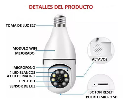Cámara De Seguridad Wifi Bombillo Robotica Panoramica Ip 360