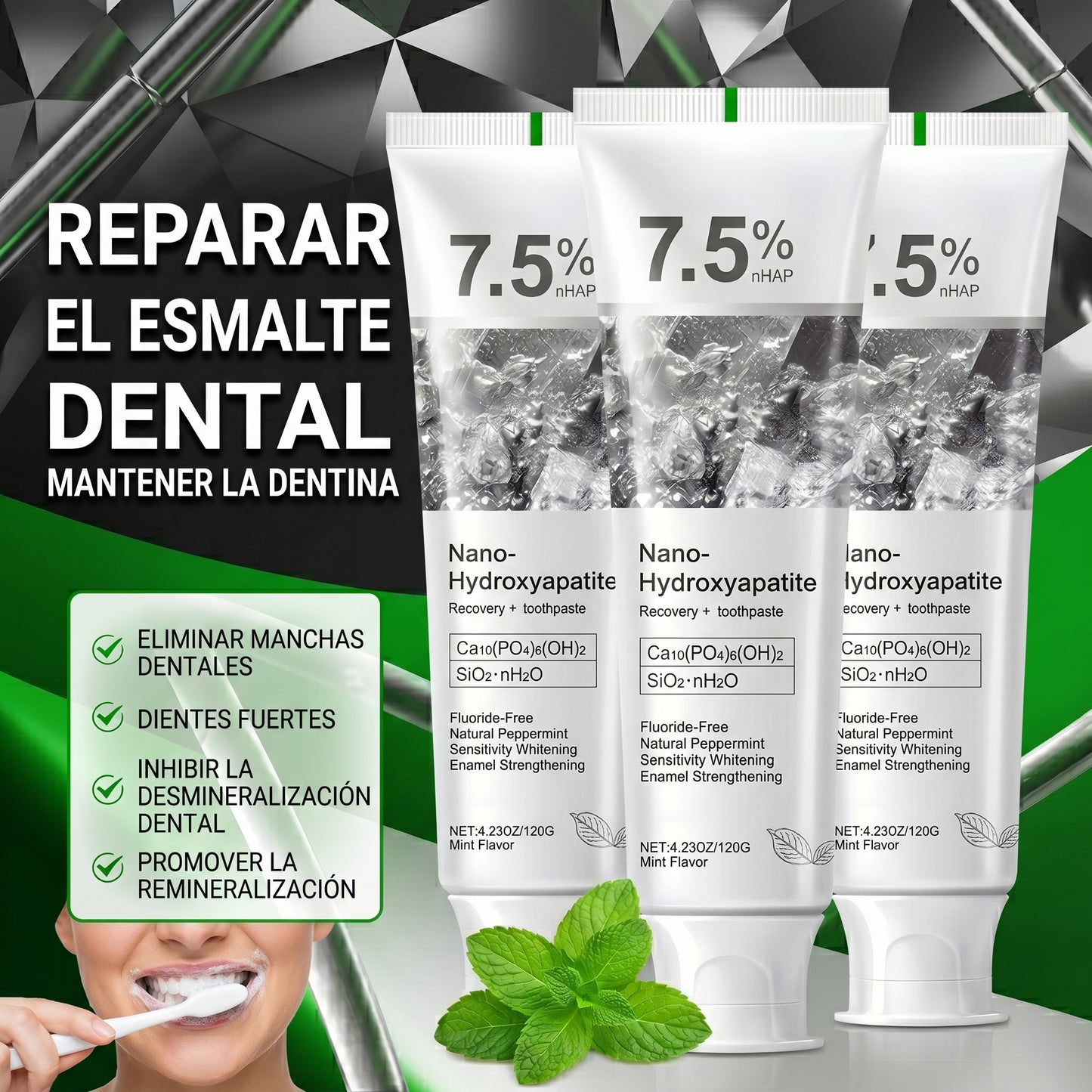 🦷 DentApex 7.5 – Kit Premium Exclusivo con 3 Unidades ✨ Cuidado Bucal Avanzado con Nano Hidroxiapatita Importada + Envío Gratis